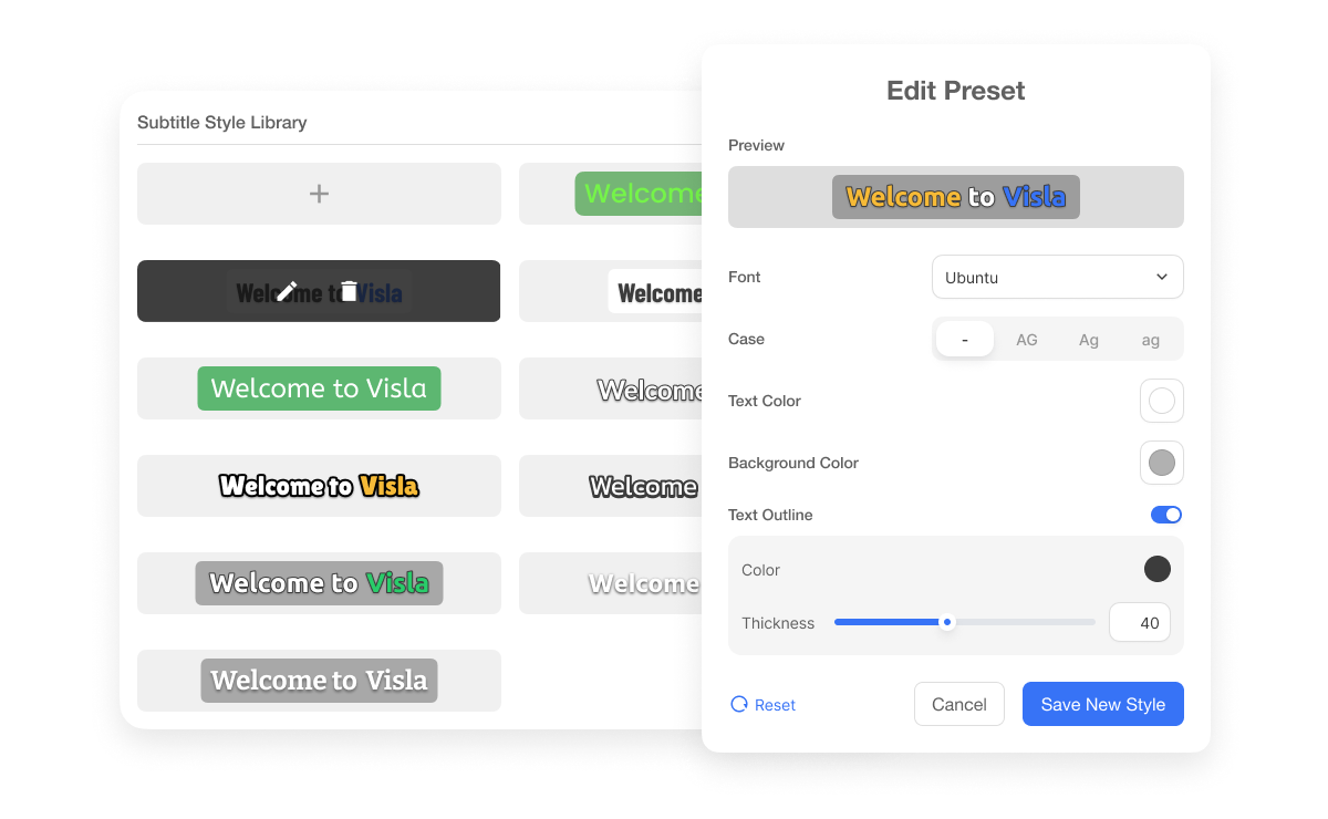 Add subtitle to video with fully customized styles in Visla, including fonts, colors, outlines, and animations.